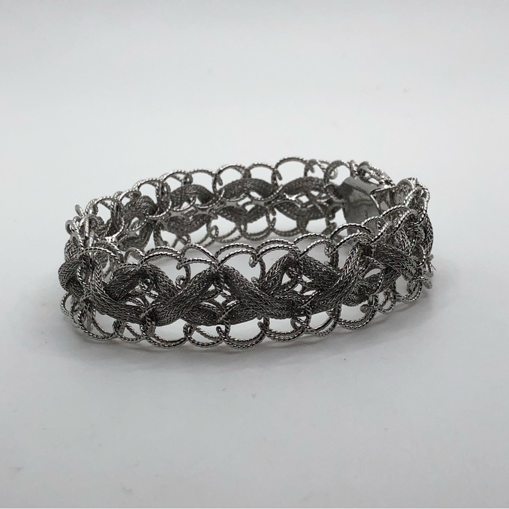 Vtg Sterling Circle Links Woven Braided Silver Charm Bracelet  7” / 18g